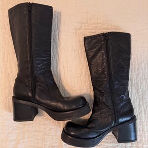 Vintage Candie's Black Leather Chunky Platform Boots - Never Worn!